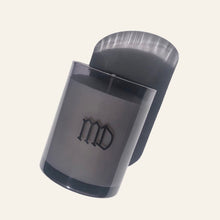 Load image into Gallery viewer, Minimalist MD logo on smoke gray glass vessel

